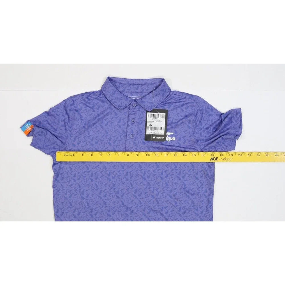 Macron Polo Shirt Kids Medium Purple PGA Jr League Barrick 7 Golf Jersey JM